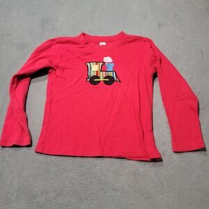 Monag T-Shirt Kids 4 Red Train Applique Long Sleeve Cotton Casual Playwear‎ Tee